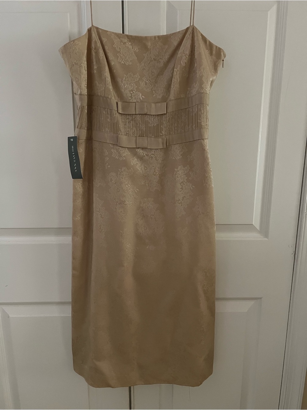 Ann Taylor Gold Jacquard Slip Dress with Waist Bows